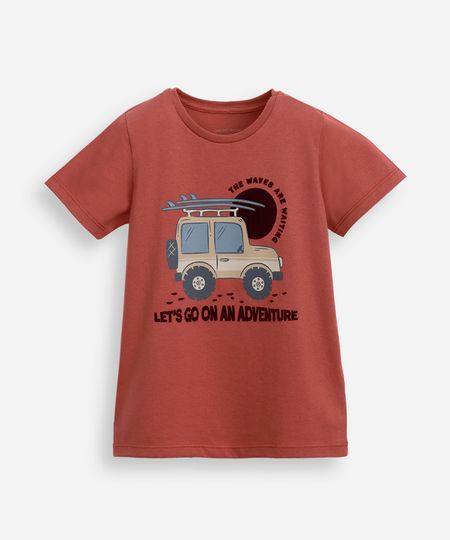 camiseta de algodão infantil manga curta jipe vermelha 3
