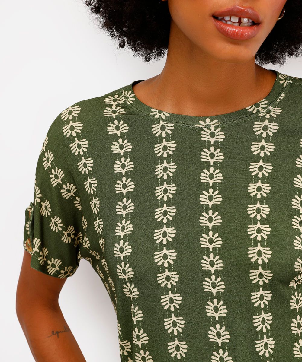blusa feminina de viscose manga curta estampada verde