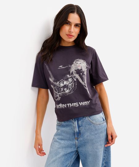 camiseta unissex de algodão born this way lady gaga cinza G camiseta unissex de algodão born this way lady gaga cinza G