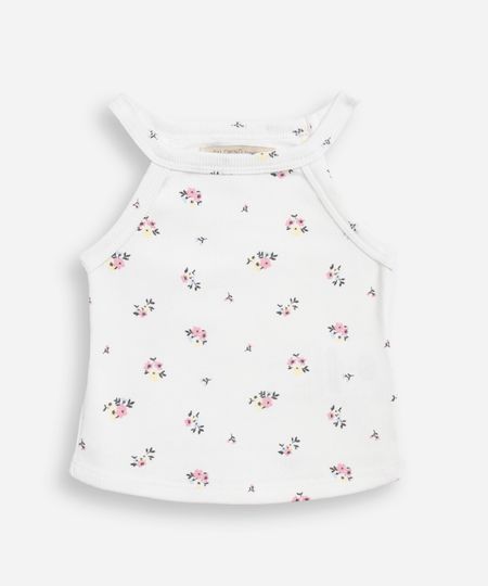 regata de algodão infantil decote halterneck floral off white 4