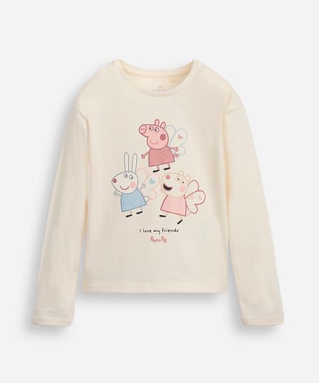 blusa de algodão infantil manga longa peppa pig e amigos bege 1 blusa de algodão infantil manga longa peppa pig e amigos bege 1
