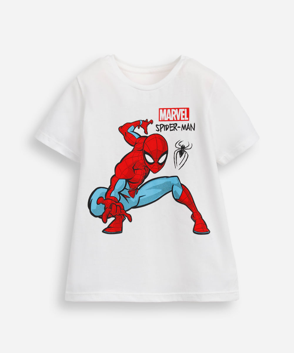 camiseta de algodão infantil manga curta homem aranha off white
