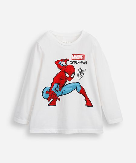 blusa de algodão infantil manga longa homem aranha off white 2