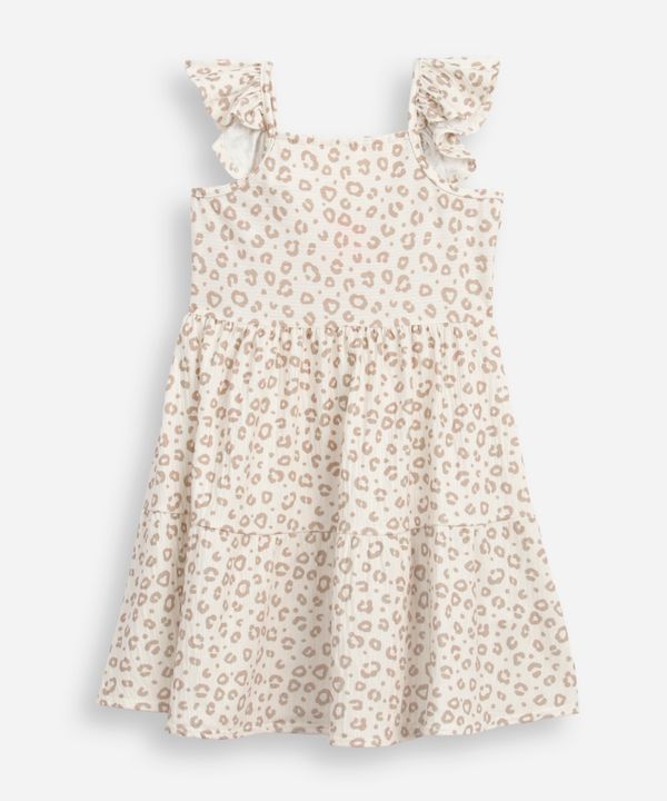 vestido infantil de algodão animal print texturizado bege 2