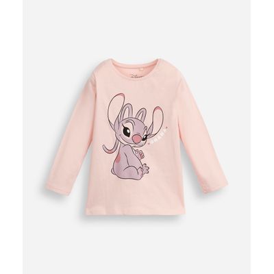 blusa de algodão infantil manga longa com glitter angel rosa