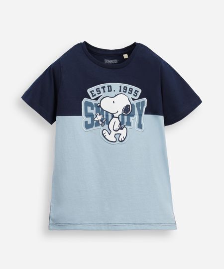 camiseta de algodão infantil manga curta snoopy bicolor azul 3