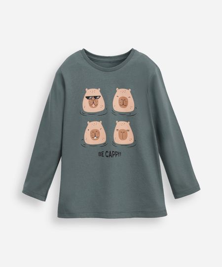 blusa de algodão infantil manga longa capivara verde 4