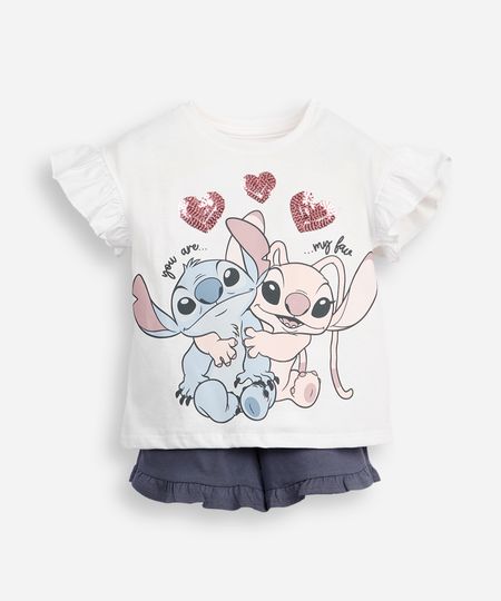 conjunto infantil curto com paetê stitch e angel off white 2