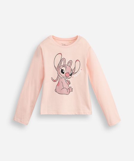 blusa de algodão infantil manga longa com glitter angel rosa 5