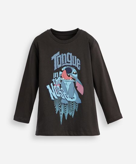 blusa de algodão infantil manga longa stitch cinza 12 blusa de algodão infantil manga longa stitch cinza 12