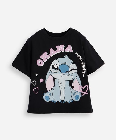 camiseta de algodão infantil manga curta stitch preta 4