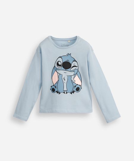 blusa de algodão infantil manga longa com glitter stitch azul 3