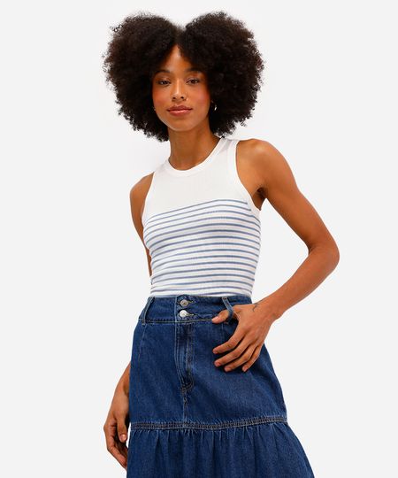 regata feminina de tricot listrada azul M regata feminina de tricot listrada azul M