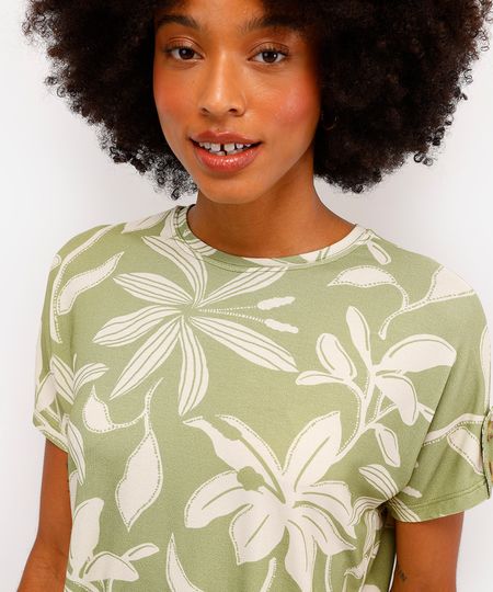 blusa feminina de viscose manga curta floral verde P