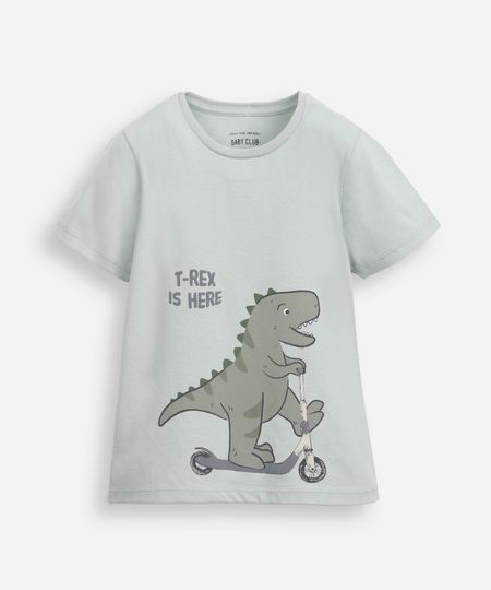 camiseta de algodão infantil manga curta dinossauro verde 2