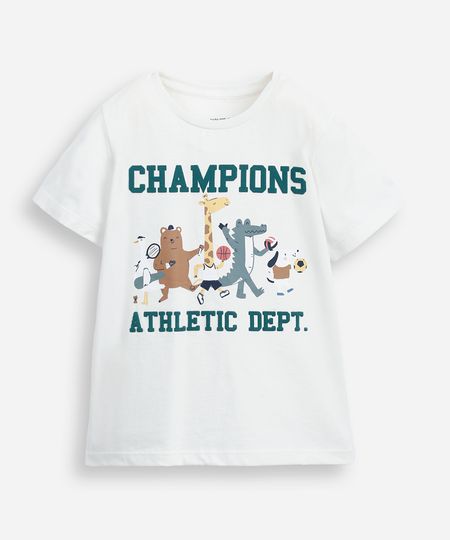 camiseta de algodão infantil manga curta bichinhos champions cinza 3