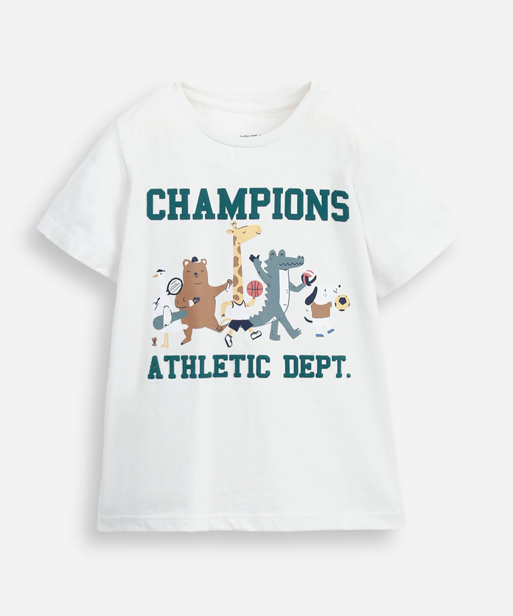 camiseta de algodão infantil manga curta bichinhos champions cinza