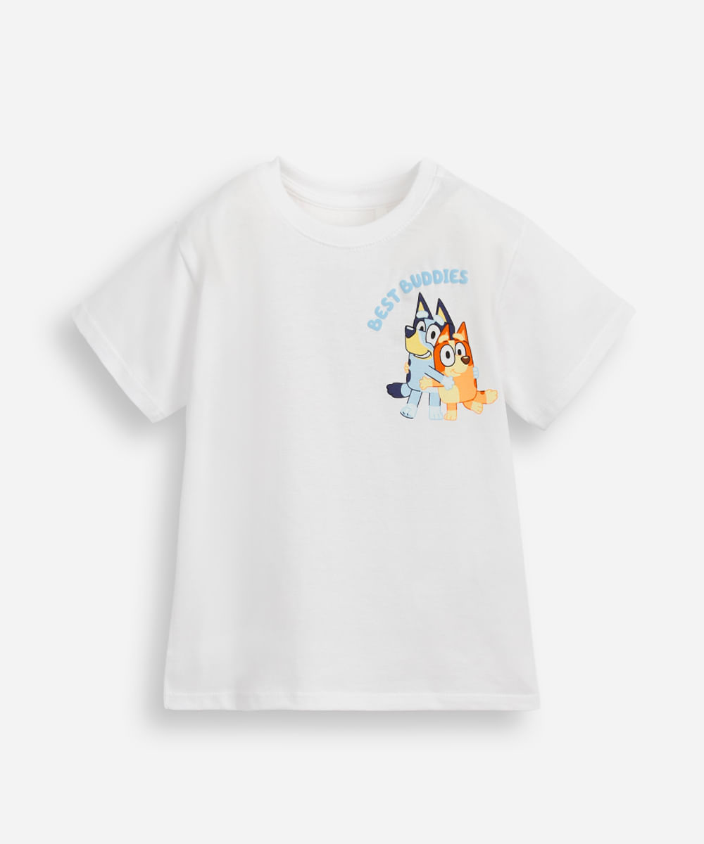 camiseta de algodão infantil manga curta bluey off white