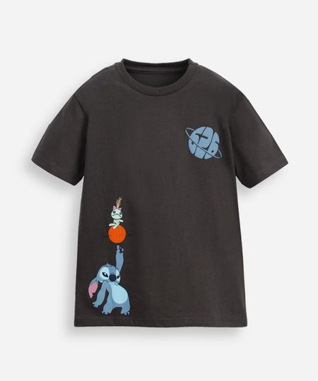 camiseta de algodão infantil manga curta stitch cinza 10
