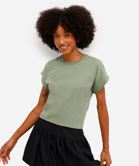 blusa feminina de algodão manga curta verde M