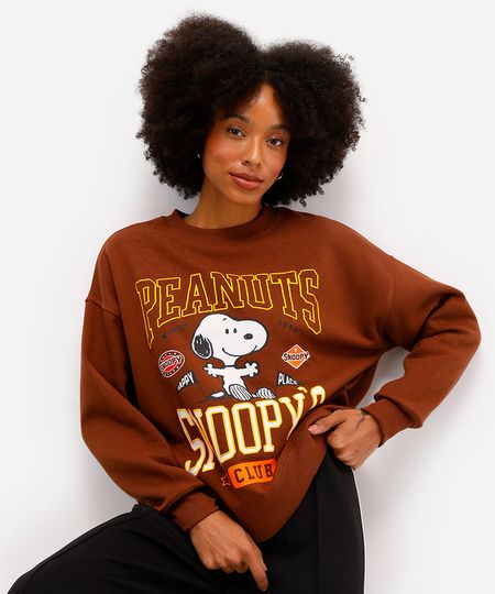 blusão feminino de moletom felpado snoopy marrom PP