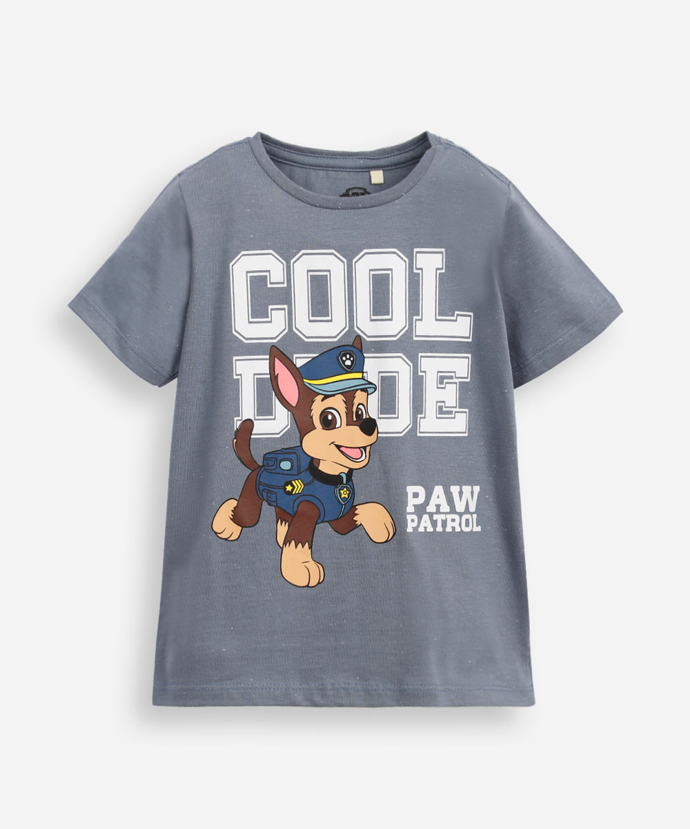 camiseta de algodão infantil patrulha canina azul