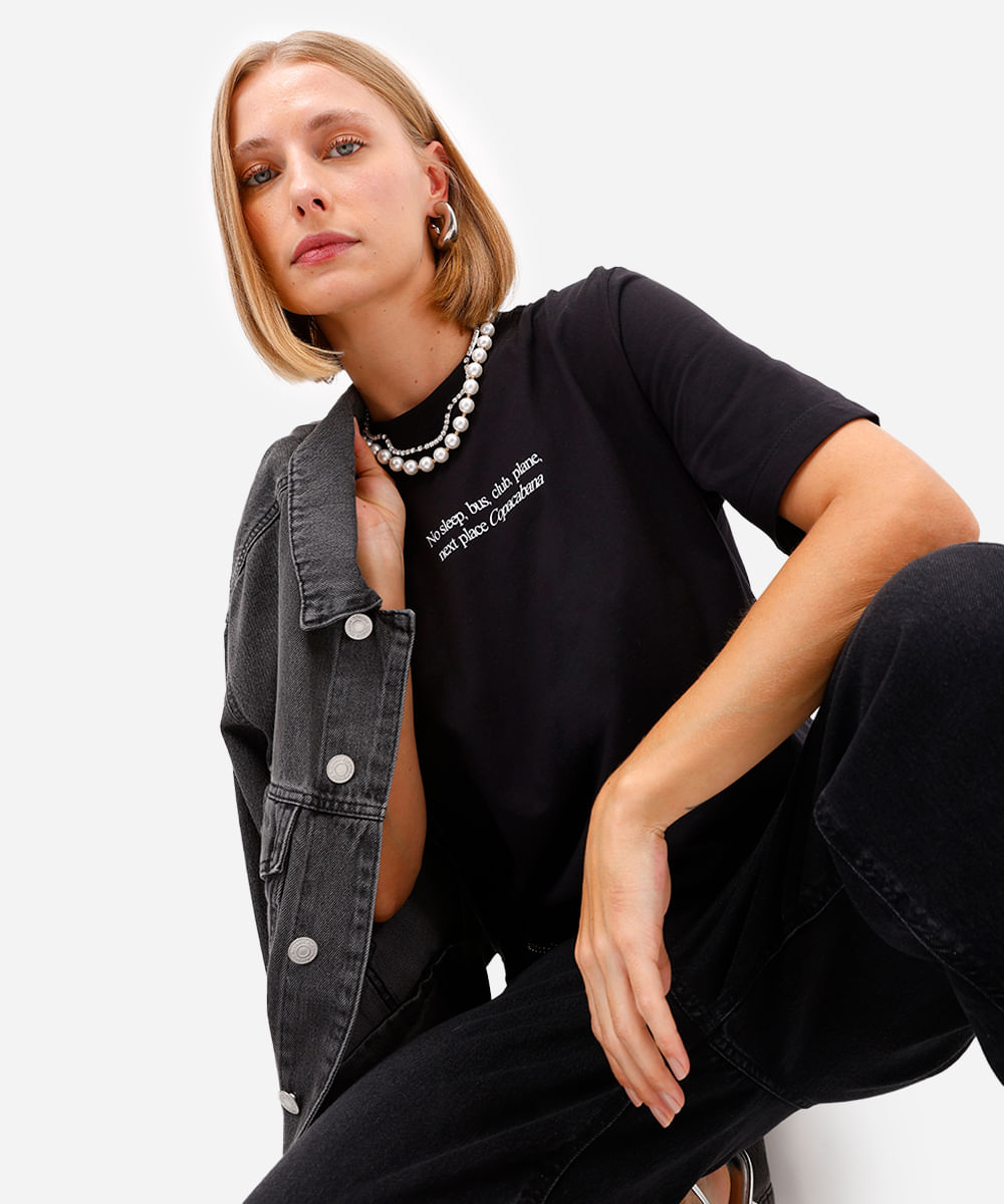 camiseta unissex de algodão copacabana preta