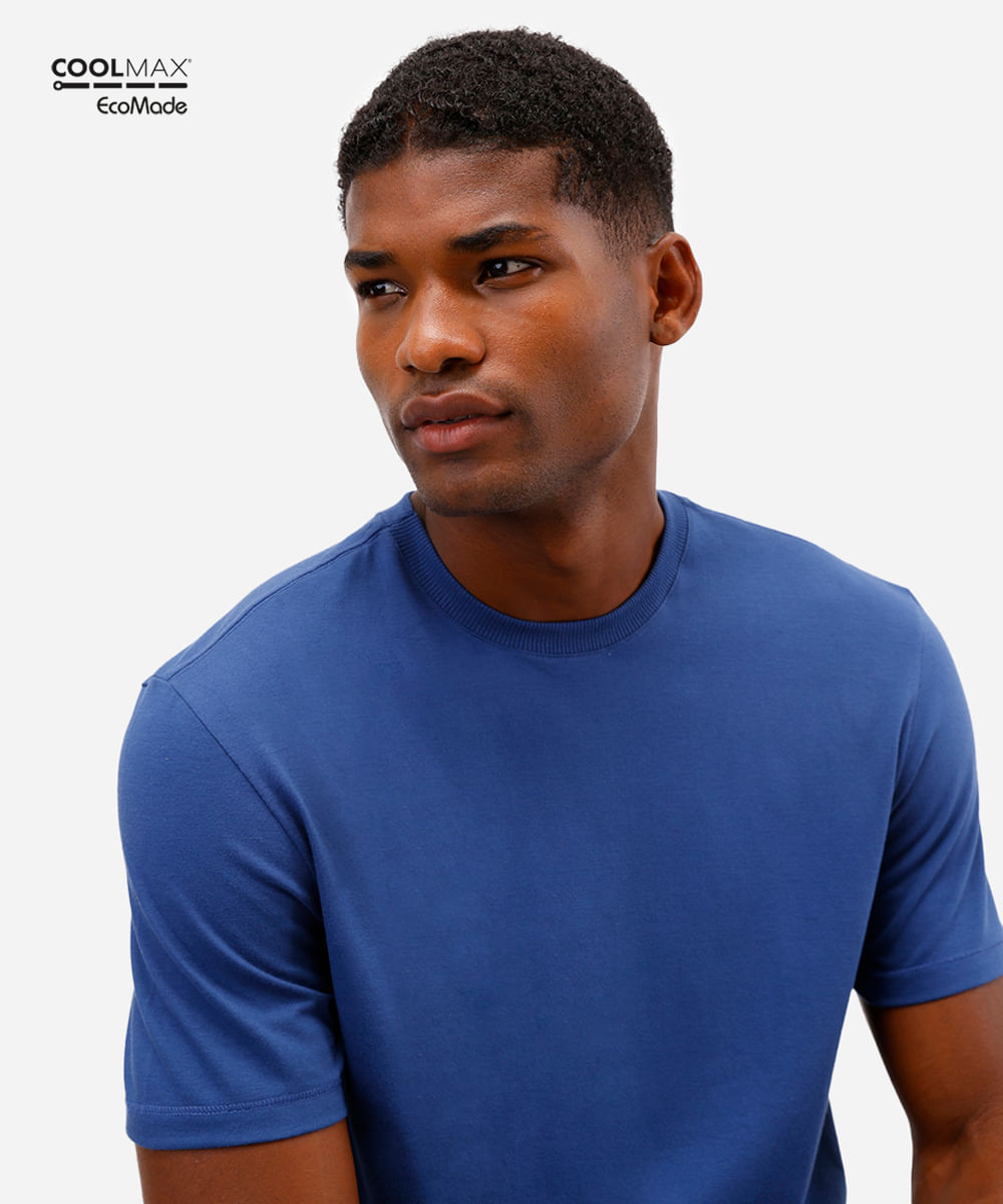 camiseta masculina manga curta coolmax azul