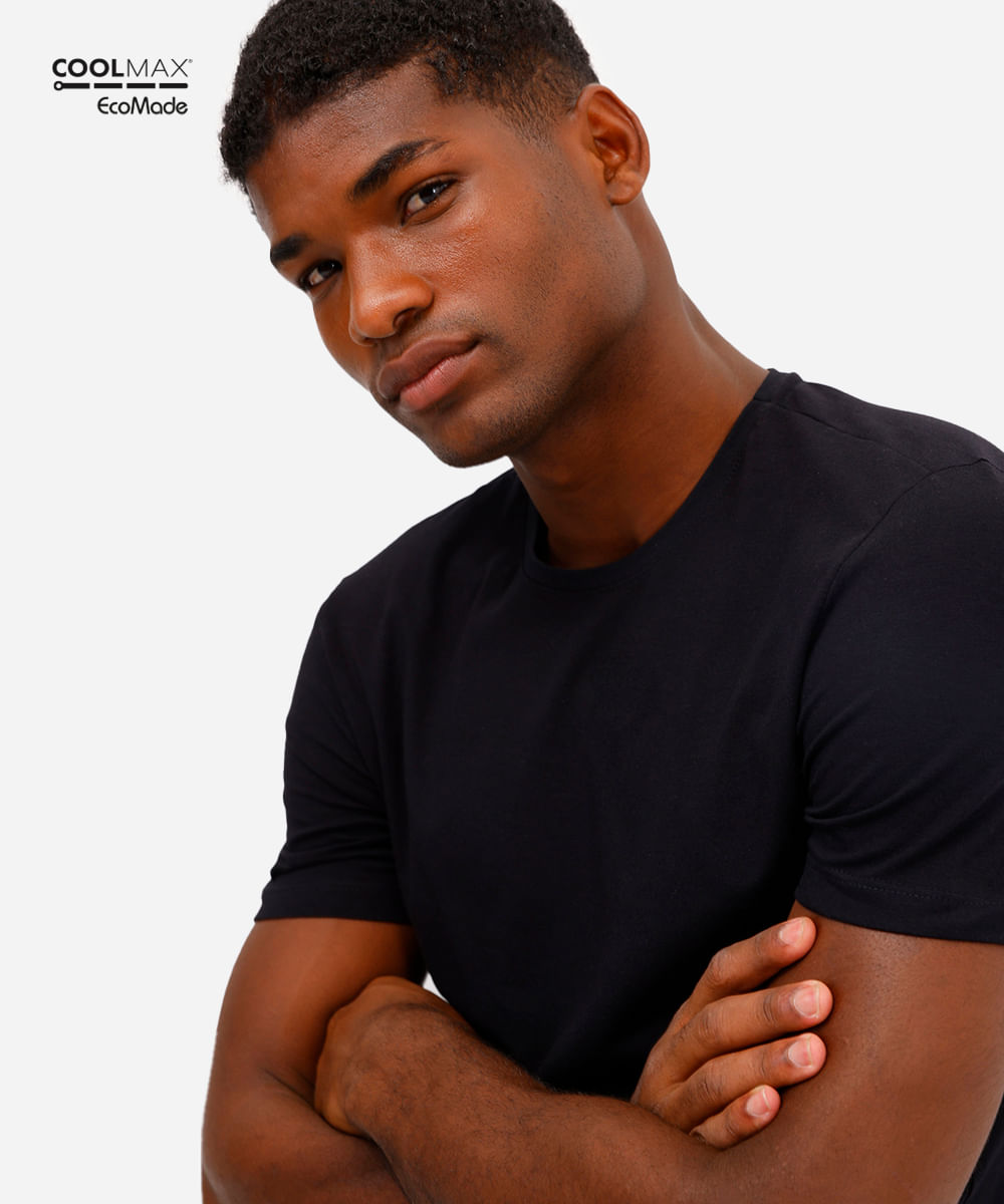 camiseta masculina manga curta coolmax preta