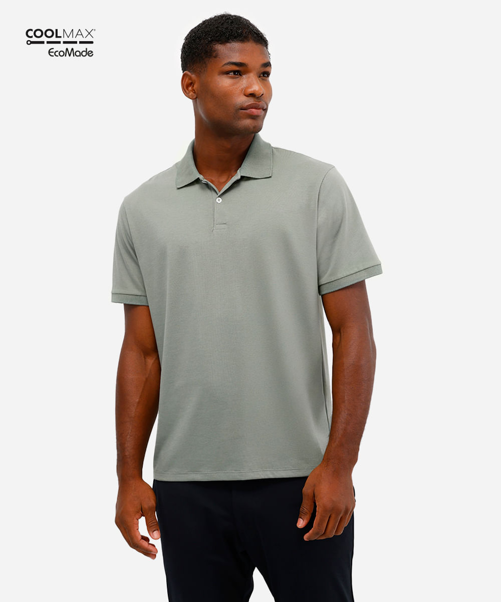 polo comfort masculina manga curta coolmax verde