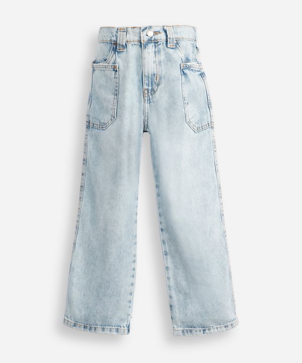 calça reta infantil jeans cós com elástico azul 4