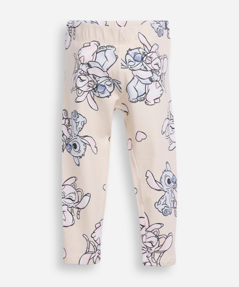 calça legging infantil stitch e angel bege