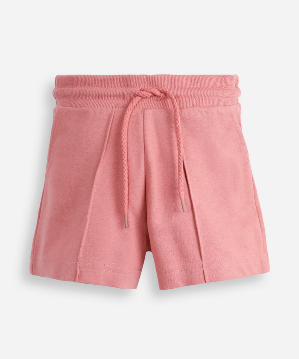 short de moletom infantil com nervura rosa