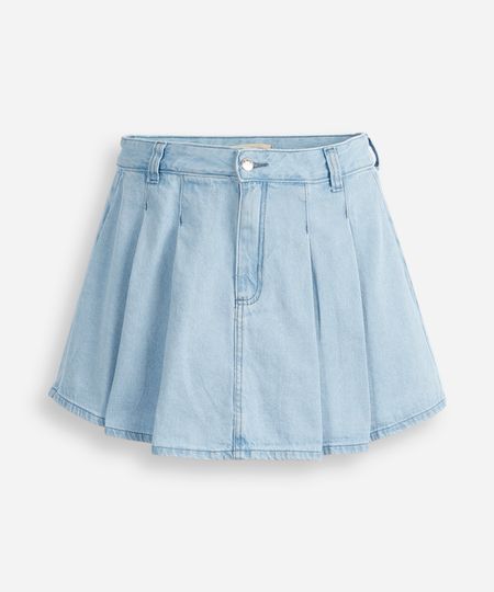 short saia plissada juvenil com pregas azul 10