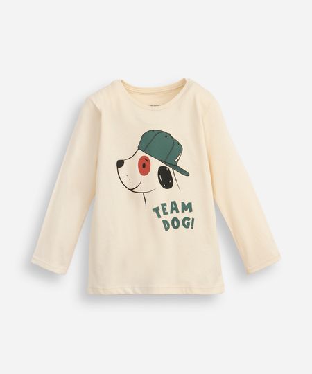camiseta de algodão infantil cachorro bege 1 camiseta de algodão infantil cachorro bege 1