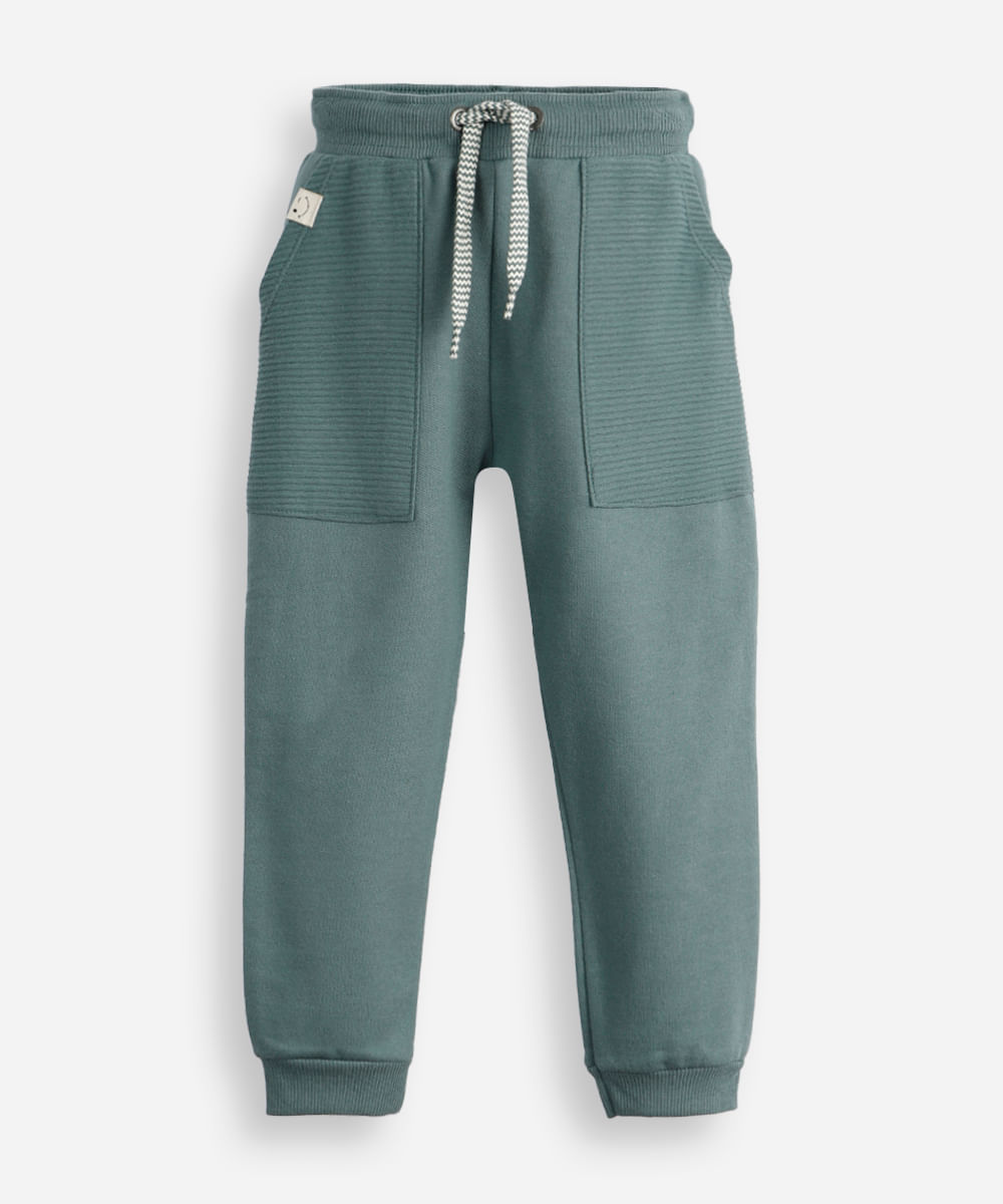 calça jogger infantil de moletom cós com cordão verde