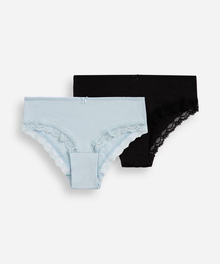kit de 2 calcinhas caleçon de algodão com renda colorido G
