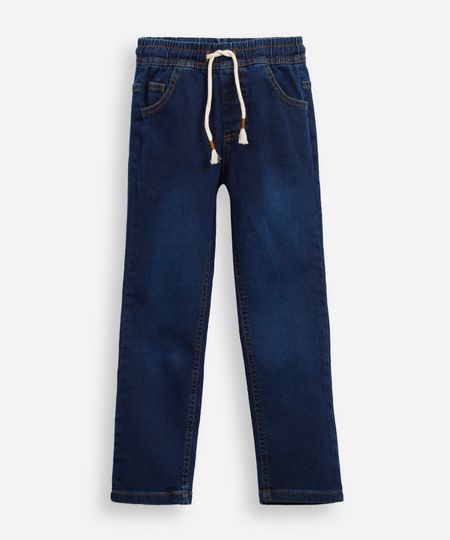 calça reta infantil jeans cós com cordão azul 4