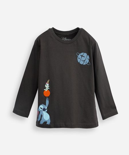 blusa de algodão infantil manga longa stitch cinza 6 blusa de algodão infantil manga longa stitch cinza 6