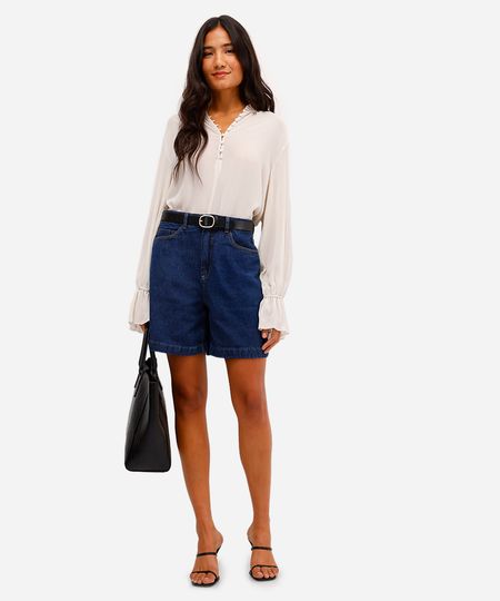 bermuda feminina jeans cintura alta azul 34 bermuda feminina jeans cintura alta azul 34