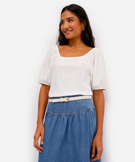 blusa feminina manga bufante texturizada off white M