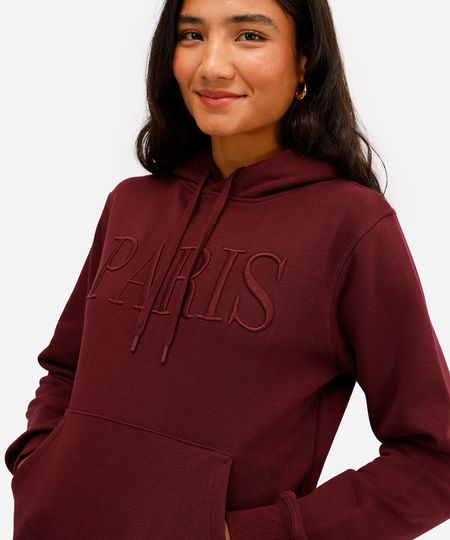 blusão feminino de moletom com capuz paris vinho G