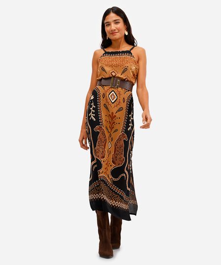 vestido midi feminino de algodão paisley preto P