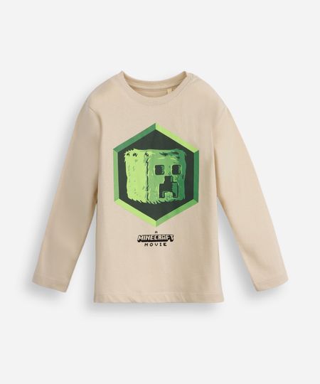 camiseta infantil de algodão minecraft manga longa bege 10 camiseta infantil de algodão minecraft manga longa bege 10