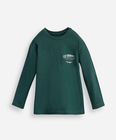 camiseta infantil de algodão california manga longa verde 6