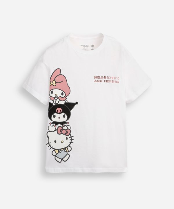 camiseta de algodão infantil manga curta hello kitty e amigos off white 12