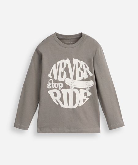 blusa de algodão infantil manga longa never stop ride cinza 4