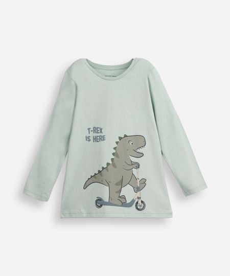 camiseta infantil de algodão manga longa t rex verde 5 camiseta infantil de algodão manga longa t rex verde 5