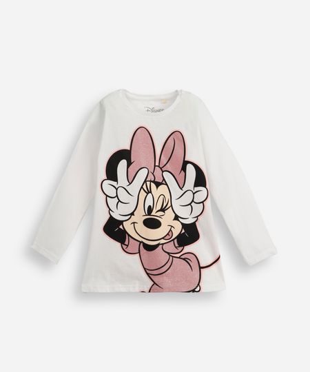 blusa infantil de algodão manga longa minnie com glitter off white 1 blusa infantil de algodão manga longa minnie com glitter off white 1