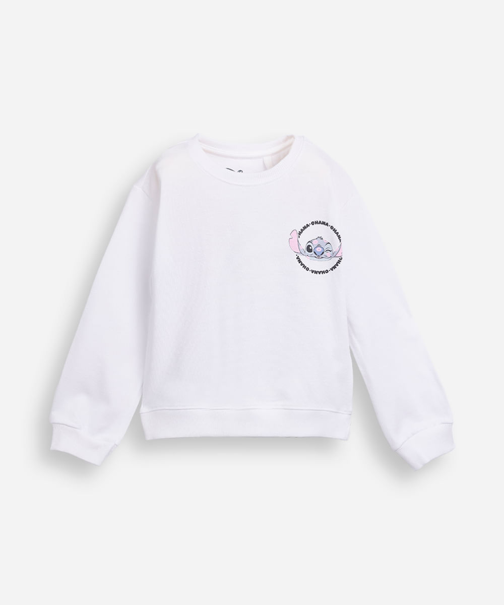blusa infantil de moletinho manga longa stitch off white